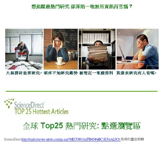 ScienceDirect (SDOL): 全球TOP25研究 各學科 最熱門研究 排行公告!